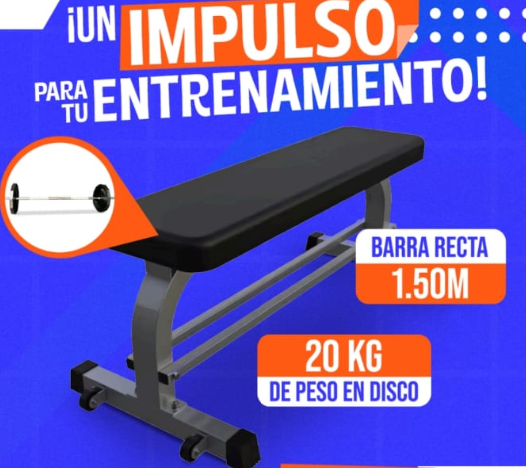 PROMO IMPULSO ENTRENAMIENTO (BANCA PLANA + 20KG + BARRA1.50)