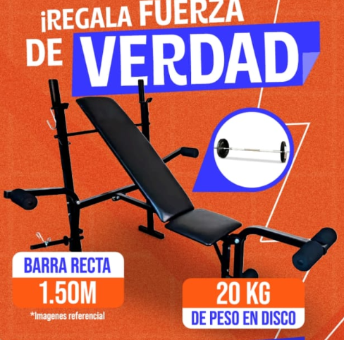 PROMO FUERZA DE VERDAD (BANCA MULT. + 20KG + BARRA 1.5)